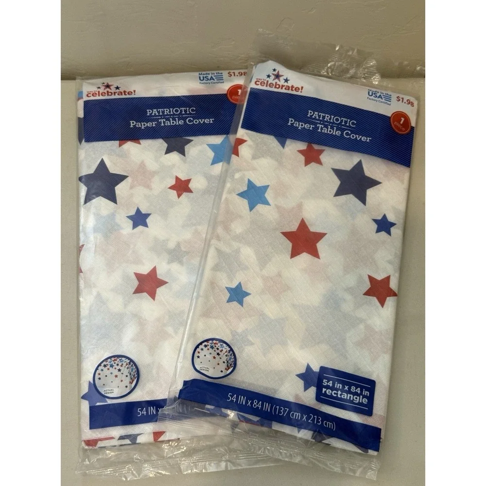 Vintage Lot of 2 Paper Table Covers Stars USA Celebration 54 x 84